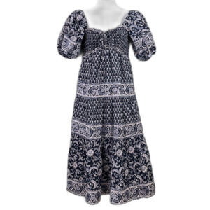 SEA New York Jasper smocked Dress midi women’s L cottage Cotton Puff Sleeve